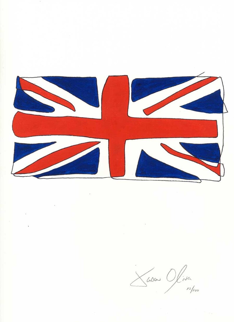 Le drapeau britannique, petit couleur: Main peinte, édition encadrée et signée de 100 par Jason Oliva Art peinture impression photo cadeau Union Jack image 3