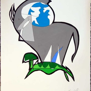 A Turtle With an Elephant on its Back Carrying the World, Medium (Color): Framed and Signed Edition of 50  Jason Oliva Art Painting Print