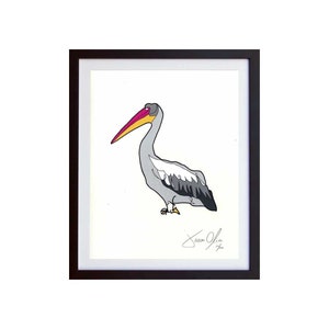 Pellicano, piccolo (colore): Dipinte a mano lavoro su carta, con cornice e firmata edizione 100 da Jason Oliva arte pittura stampa foto regalo Bird