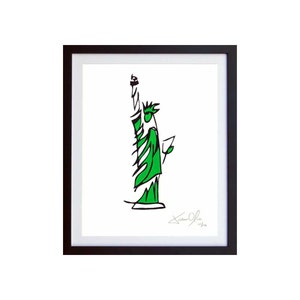 Lady Liberty Art, Statue of Liberty Painting, Americana Wall Décor STATUE OF LIBERTY, Small (Green): Opera dipinta a mano su carta Jason Oliva