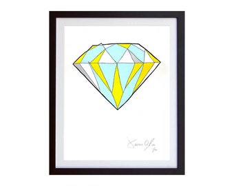 Diamond, Color (Small):Hand Painted on paper,  Framed and Signed Edition of 50  Jason Oliva  Painting Print engagement present