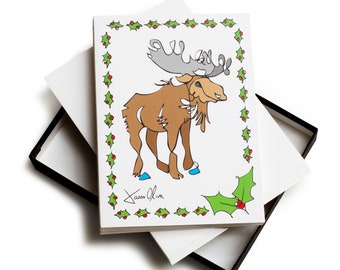 Moose art Holiday card greeting Christmas blank  pack  fine art Moose card Jason Oliva Xmas