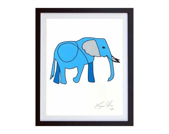 ELEPHANT, Small (Color): Hand Painted Work on Paper, Framed and Signed Edition of 100 by Jason Oliva Art Painting Print Gift Animal Wildlife