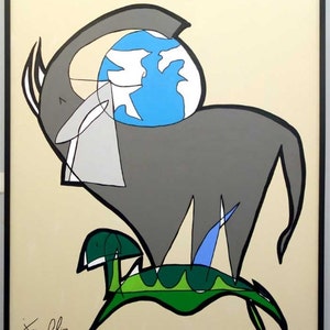 A Turtle With an Elephant on its Back Carrying the World, Medium Color: Framed and Signed Edition of 50 Jason Oliva Art Painting Print image 5