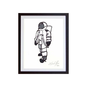 Astronaut Wall Art, Mixed Media Astronaut, Outer Space Art SMall Grey Hand Painted edition of 50 on Arches paper by Jason Oliva