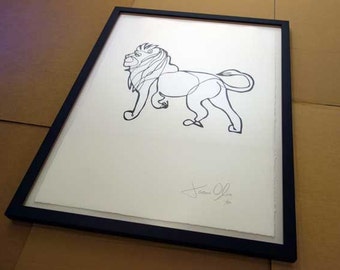 LION, Medium (White): Hand Painted Work on Paper, Framed and Signed Edition 50 Jason Oliva Art Painting Print Picture Gift Animal Wildlife