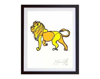 LION, Small (Color): Hand Painted Work on Paper, Framed Signed Edition of 100 by Jason Oliva Art Painting Print Picture Gift Animal Wildlife