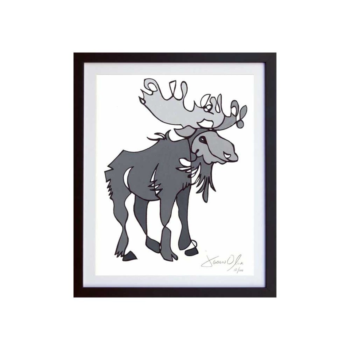 MOOSE, Small (grey): Hand Painted Work on Paper, Framed and Signed ...