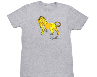 GREY Lion T-Shirt, Animal Tee Shirt, Unique Art Clothing Jason Oliva Tee Shirt Design Safari Yellow Orange