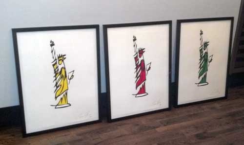 Statue of Liberty Canvas, Independence Day Art, 4 th of July Wall Decor STATUE OF LIBERTY, Yellow (Medium): Hand Painted Work Jason Oliva
