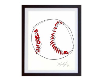 BASEBALL, Color (Small):Hand Painted on paper,  Framed and Signed Edition of 50 by Jason Oliva Art Painting Print Picture Gift Sport MLB