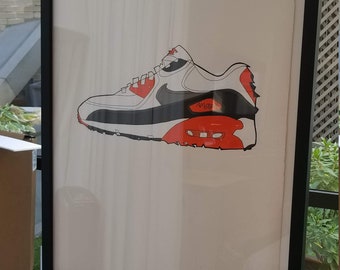 Nike Air Max 90 Infrared sneaker portrait kicks running white cement grey og cork Medium Color Hand painted framed and signed by Jason Oliva