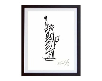 Patriotic Wall Art, Statue of Liberty Illustration, Wall Décor Ideas  Small (White): Hand Painted Framed Signed Edition 100 by Jason Oliva