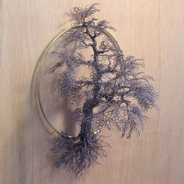 Twisted and Wrapped Dark Gray Steel 3D Tree of Life Sculpture (wall hanging)
