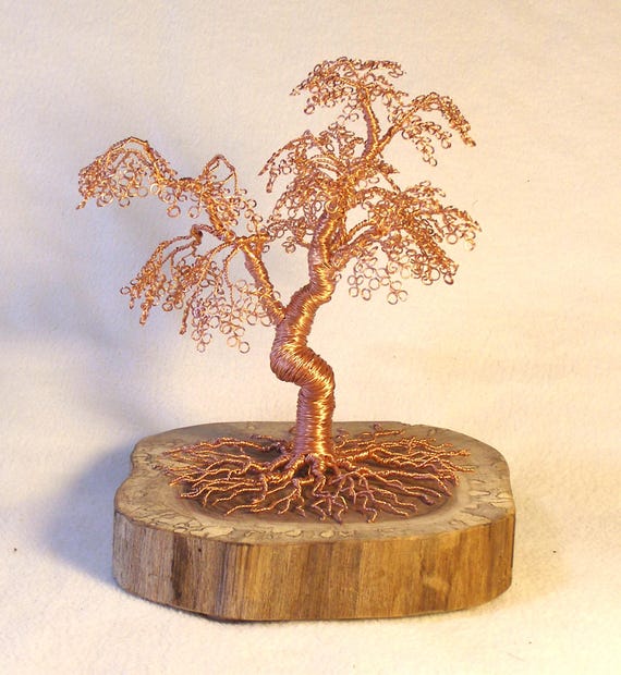 Twisted and Wrapped Square Copper Moyogi Bonsai on Spalted Black Walnut  Slice