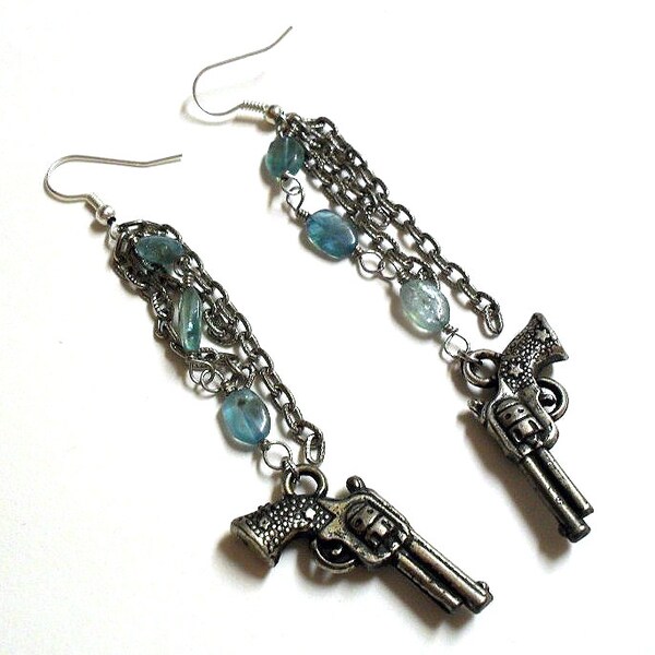 Apatite for Destruction- Gemstone & Chain Revolver Earrings