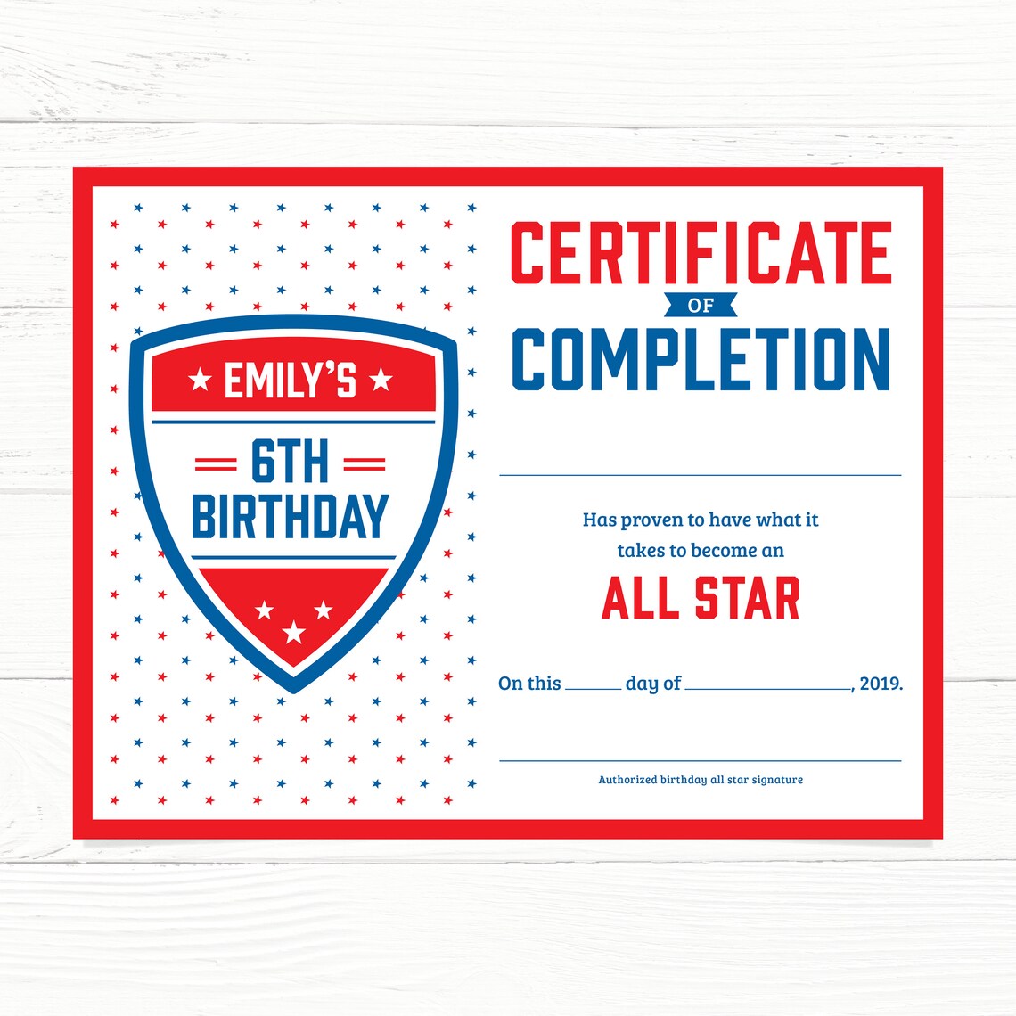 All Star Certificate American Theme Red White Blue | Etsy