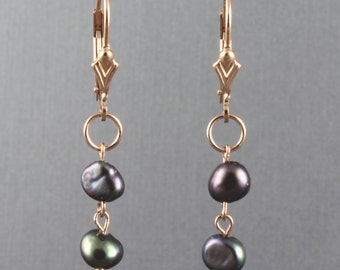 Metallic Iris Blue Freshwater Pearl Dangle Earrings