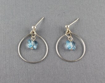 Small Sterling Silver Hoop Earrings with Crystal Butterfly