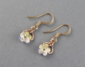 Flor de Swarovski pendientes de oro rosa