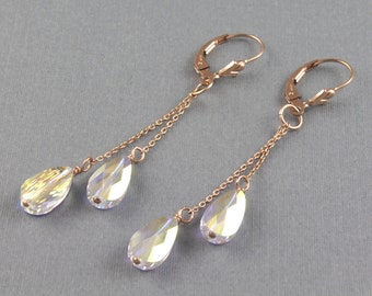 Swarovski Crystal Mini Drop Rose Gold Chain Earrings