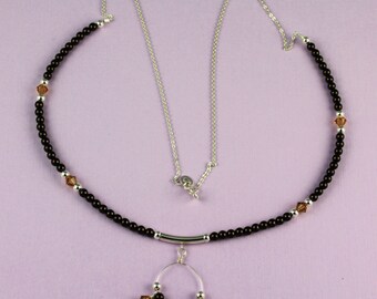 Crystal Swarovski Deep Brown Pearls & Sterling Silver Necklace