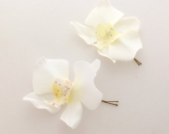 White Orchid Hair Pin - Bridal Wedding Hair Accessory Pin - White  Bridal Hair Pin White Orchid Prom Hair Pin -Ready to Ship!