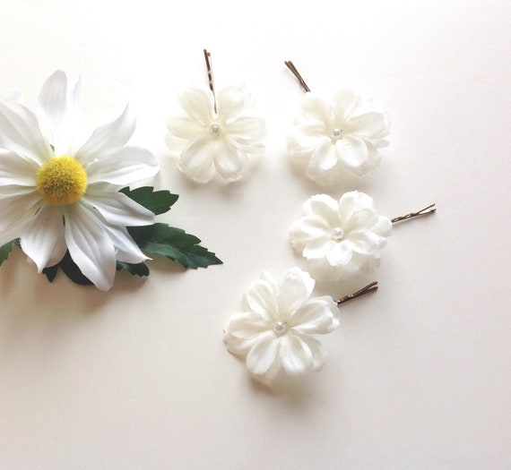 Flower Girl Hair Pins 2 White Hair Pins Bridal Or Prom Hair Etsy