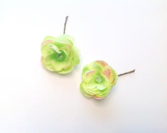 Chartreuse, light lime green 2 Hair Pins - Flower Hair Pins Wedding Hair Pins Prom  Hair Pins -  Set of 2