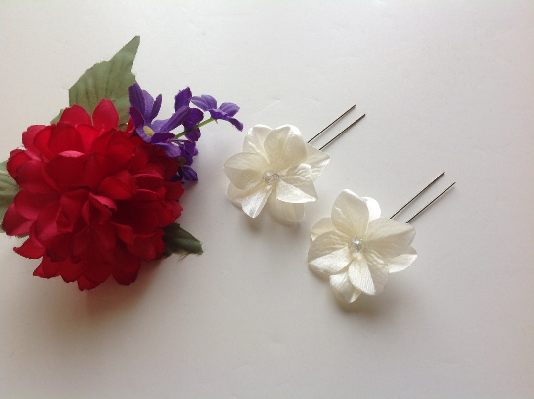 Flower Girl Hair Pins 2 Ivory Hair Pins Bridal or Prom Hair Pins Set of