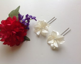 Flower Girl Hair Pins 2 Ivory Hair Pins Bridal or Prom Hair Pins - Set of 2 - Ready to Ship!