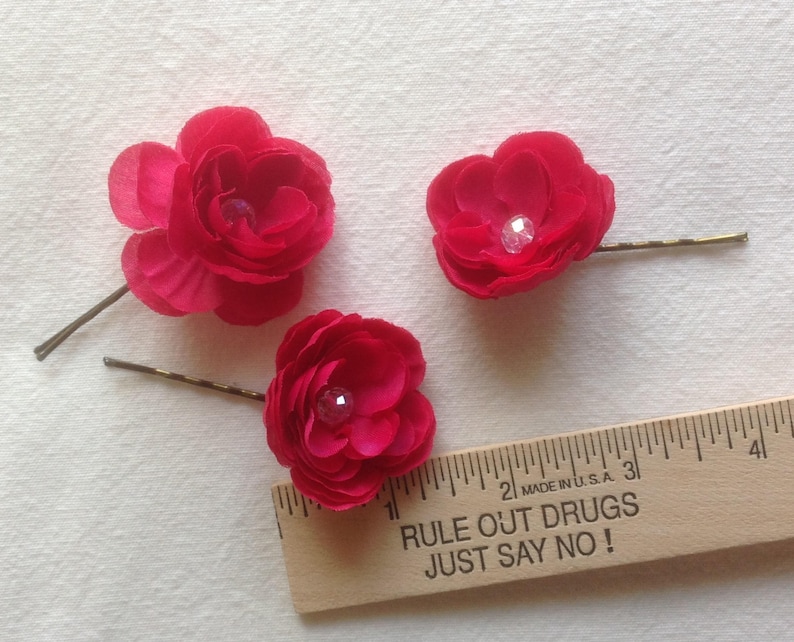 Red Rose Hair Pins Set of 3 Flower Hair Pins Wedding Hair Etsy