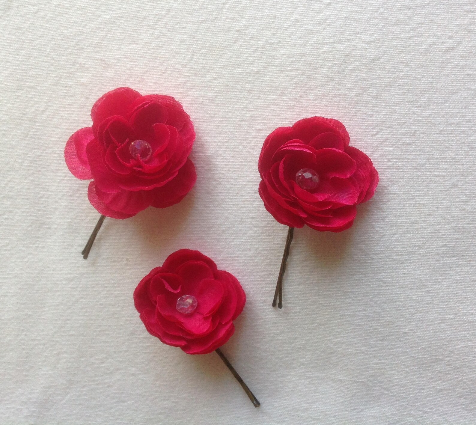 Red Rose Hair Pins Set of 3 Flower Hair Pins Wedding Hair Etsy
