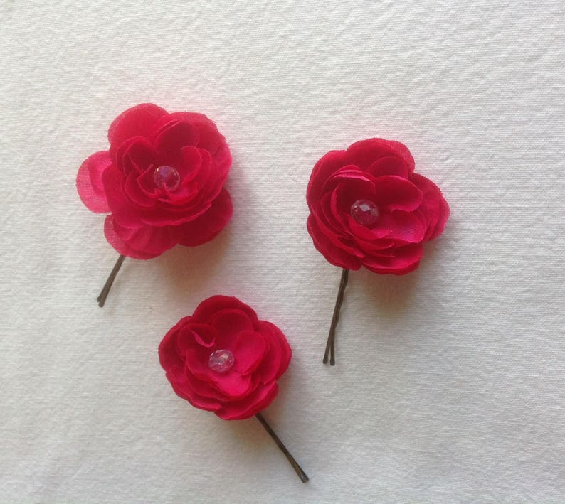 Red Rose Hair Pins Set of 3 Flower Hair Pins Wedding Hair Etsy