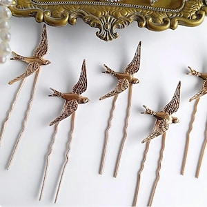 Gold Bird Hair Pins, Bird Hair Clips, Wedding Hair Pins, Gold Birds for Hair, Bridal Hair Accessories, Hair Stick Pins, Woodland Wedding