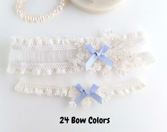 Light Blue Wedding Garter, Ivory Garter for Wedding, Single or Set, Flower Lace Garters, Wedding Garter Toss