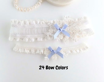 Light Blue Wedding Garter, Ivory Garter for Wedding, Single or Set, Flower Lace Garters, Wedding Garter Toss