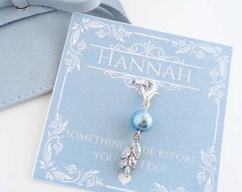 Something Blue Charm for Bride, Personalized Name Shoe, Garter or Bouquet Charm, Bridal Shower Gift