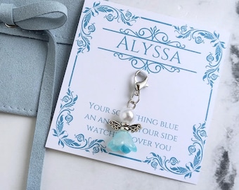 Something Blue Angel Charm for Bride, Wedding Bouquet Charm, Bridal Shower Gift, Remembrance Memorial