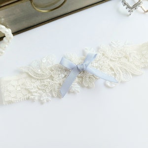 Light Blue Wedding Garter, Ivory Garter for Wedding, Single or Set, Flower Lace Garters, Wedding Garter Toss