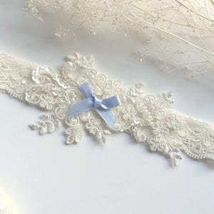 Light Blue Wedding Garter, Ivory Garter for Wedding, Single or Set, Flower Lace Garters, Wedding Garter Toss