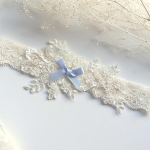 Light Blue Wedding Garter, Ivory Garter for Wedding, Single or Set, Flower Lace Garters, Wedding Garter Toss