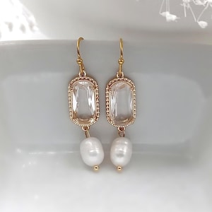 Dainty Freshwater Pearl Bridal Jewelry, Wedding Earrings, Bridesmaid Gift, Dangle Drop Earrings for Bride