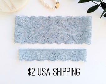 Wedding Garters, Plain Elastic Stretch Lace Garter Set, Ivory, White, Teal, Blush, Dusty Blue, Light Blue, Navy Blue, Black Bridal Garters