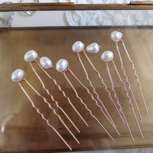 Freshwater Real Pearl Hair Pins, Bridal Wedding Hair Clip, Simple Set Of 3,6,9,12, Gold or Silver U Pins for Up-do