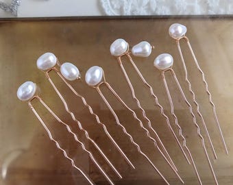 Freshwater Real Pearl Hair Pins, Bridal Wedding Hair Clip, Simple Set Of 3,6,9,12, Gold or Silver U Pins for Up-do