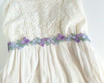 Embroidery Flower Dress Sash, Lavender Purple Sage Green Flower Girl or Bride Dress Belt, Bridal Accessories