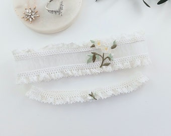 White Wedding Garters | Custom Sized Set | Keep and Toss Bridal Garters