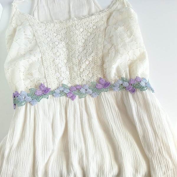 Embroidery Flower Dress Sash, Lavender Purple Sage Green Flower Girl or Bride Dress Belt, Bridal Accessories