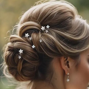 Star Hair Pins Set, Mother of Pearl and Crystal Rhinestone Wedding Clips, Celestial Bridal Stick Pins